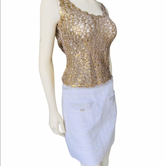 ❌SOLD❌Zara Cream Tweed Silver White Sparkle Skirt - Picture 6 of 8